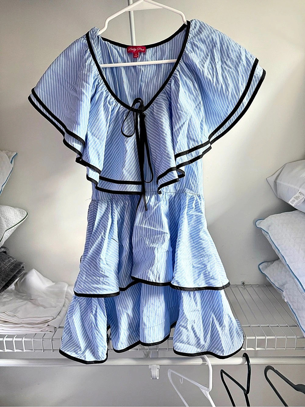 Matilda Jane Girls Blue & White Striped Tiered Dress
